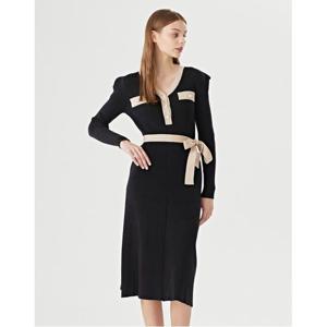 [GGPX]V넥 벨티드 골지 페미닌 롱 긴팔 원피스 (GOCOW004D)