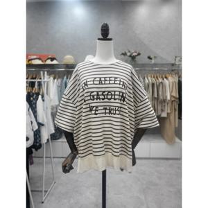 [스테파니][스테파니] 5부 소매 스트라이프 티셔츠 A24TS4314