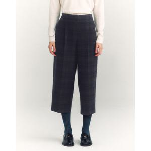 헤지스 여성 24FW 반값세일SET-UP울배기핏 다크브라운 체크 원 턱 팬츠 HSPA4D891W3