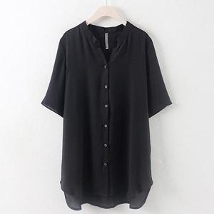 아이우먼 오픈롤업쉬폰블라우스 HG0176M408 빅사이즈