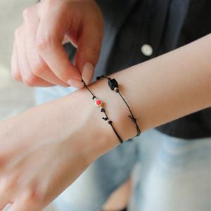 제이로렌 [MADE] 블랙 크리스탈 플라워 실버볼 매듭팔찌 B01030