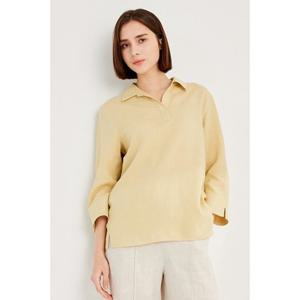 [유닛]린넨 혼방 오픈 카라 셔츠 [UFH2-WSH277N]