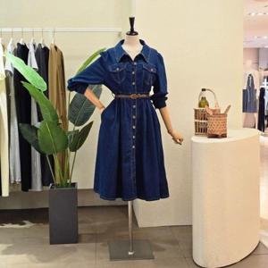 [포커스]FF4H7OP00198_퍼프 스티치 데님 벨티드 원피스