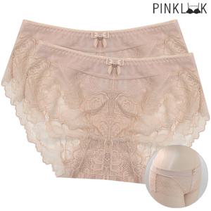 [핑크룩] 메이 시스루 망사 레이스 여성 삼각팬티2P/베이지