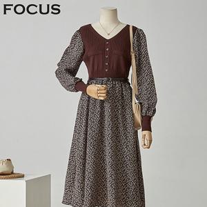 [포커스]포커스 잔꽃니트배색원피스_FF2H7OP0101