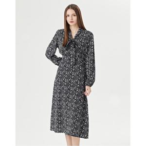 [GGPX]타이넥 플라워 패턴 허리 끈 긴팔 롱 원피스 (GOCOW027D)