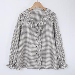 아이우먼 블리러플체크블라우스 LYS685M409 빅사이즈