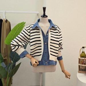 [포커스]FF4H3JK30693_데님 배색 스트라이프 자켓