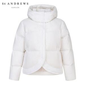 [세인트앤드류스] 여성 별 심볼 레더 패치 튤립 후드 다운 점퍼