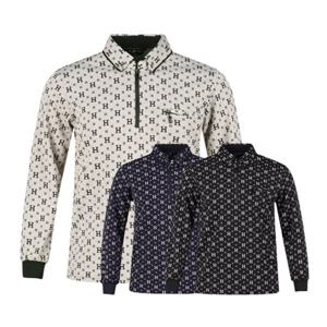 럭스골프 남성 반집업 이니셜 패턴 긴팔 골프셔츠 JP4A419