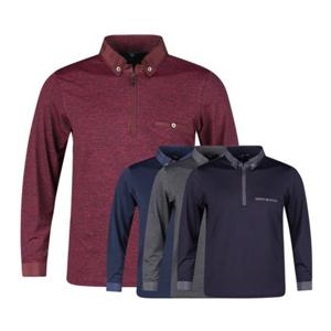 럭스골프 남성 반집업 체크 포인트 긴팔 골프셔츠 JP4A418