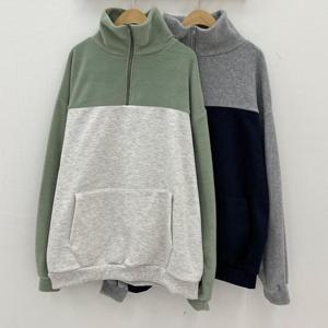 빅사이즈하이넥티 T065L410 도톰하프반집업배색롱티 RD