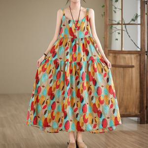 린넨 F007245 땡땡이나염 셔링주름 린넨원피스