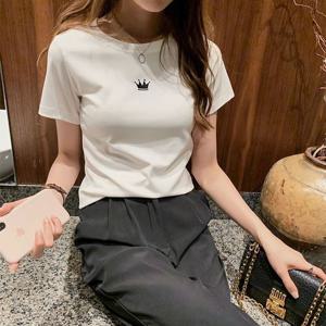 크롭티 왕관 슬림 라운드넥 반팔 티숙 BI00120 간절기 XL 쭉