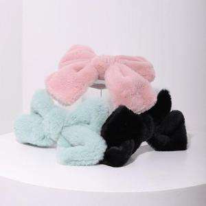 퍼 왕 리본 자동핀 앙고라 페이크 밍크퍼 보송 헤어 자동핀