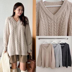 위쉬몰 BN 조이도톰브이꽈배기니트(T382H412) 빅사이즈