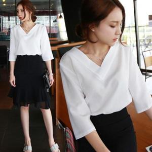 여성블라우스 캐주얼티셔츠 V넥 7부셔츠 LK-T001