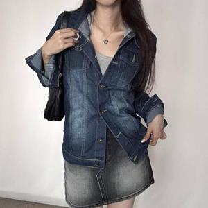 여성 진청 간절기 스탠다드핏 워싱 데님 청 자켓 IS-DN42