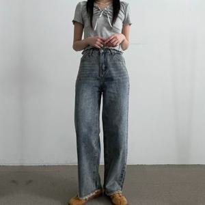 데님워싱 찢청바지 여성 그레이진 롱 팬츠 FR 161894