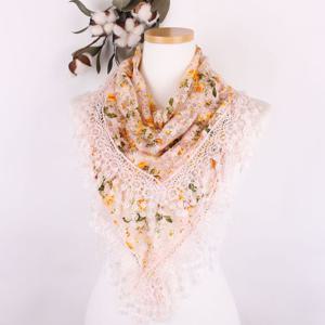 은창)텐션 플라워 레이스 망사 삼각 스카프 머플러