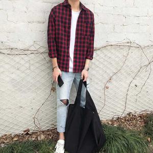 남자셔츠 남자 긴팔 체크 남방 여행 패션 코디 캐주얼 상의옷