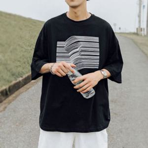 남자반팔 남자 캐주얼 외출 패션 심플 오버핏 5부 반팔 티셔츠