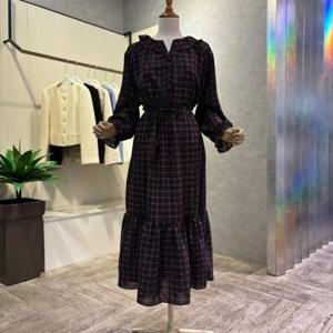 [ab.f.z]AOZ1HO411_체크 프릴 카라 롱 원피스