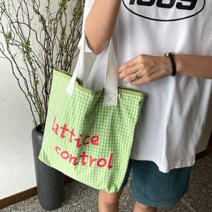 예쁜 데일리 숄더 가방 여성 레터링 에코 백 그린