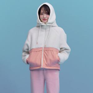 여성 우븐 배색 보아 후드집업-CFRG4375D0P