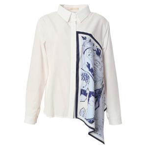 [페이지플린]카라넥 언발 프린트 배색 블라우스 (F5ABL015)