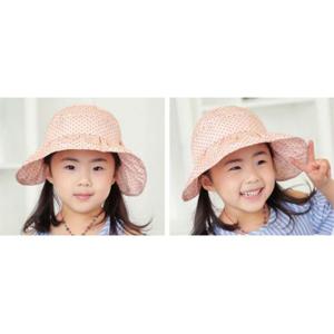 해변모자 피치 리본도트 아동 소 돌돌이모자 자외선차단모자