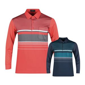 럭스골프 남성 멀티 스트라이프 카라 긴팔 티셔츠 JP25S405