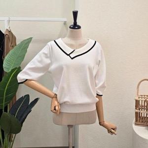 [포커스]FM5C3KT31195_브이넥 카라 7부 소매 니트