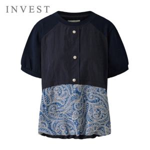 에스닉 자수 배색 스트링 블라우스_INI5M1BL5081