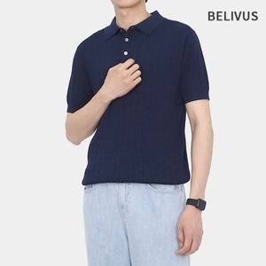 빌리버스 남성 여름 케이블 니트 카라 반팔 티셔츠 BRE064