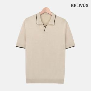 빌리버스 남자 반팔 배색 카라 니트 티셔츠 BRE020