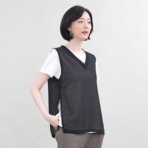 애비뉴투지 엄마옷 쉬폰 시스루 브이 트임 장식단추 여성 여름 조끼 V05313