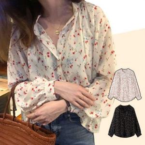 쉬폰 러블리 추천 꽃무늬 블라우스 꾸안꾸 퍼프 긴팔