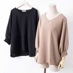 빅사이즈 주름소매 블라우스 DNB3053 벌룬 셔링 무지