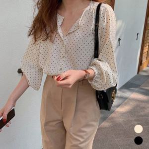 여성 라운드넥 도트 밴딩 블라우스 USK-381