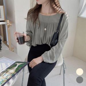 셔링 스퀘어넥 블라우스 URK186 소매 셔링 빅카라 긴