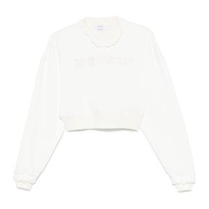 알렉산더맥퀸 크롭 화이트 코지 플록드 로고 맨투맨 815584 QLA