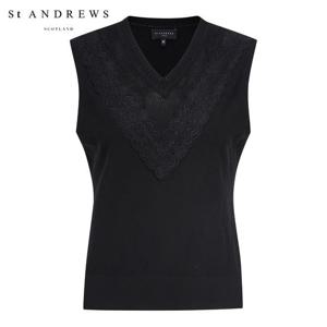 [세인트앤드류스] 여성 레이스 라인 V넥 니트 베스트 821E1SV006_BK