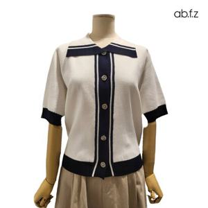 [에이비에프지]배색 포인트 카라넥 반팔 니트 가디건 APZ2HY34D