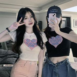 여성 하트 영문 프린팅 크롭 반팔티 USD-207