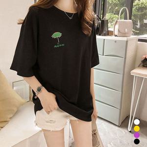 우산 자수 반팔 롱티셔츠 ORD-068