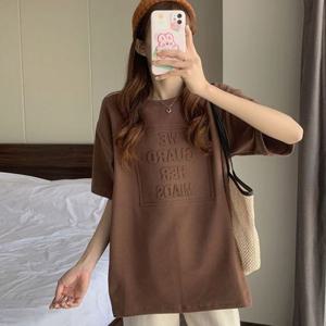 여자 입체 글자 라운드넥 반팔 티셔츠