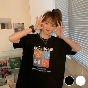 프린팅 오버핏 여성반팔 티셔츠