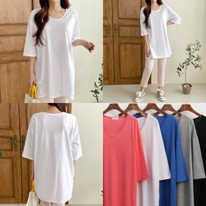 빅사이즈 IL 무지유넥롱반팔티셔츠 G569H210 오버핏