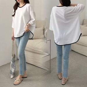 위쉬몰 G847H210 IL 배색언발반팔티셔츠 오버핏 빅사